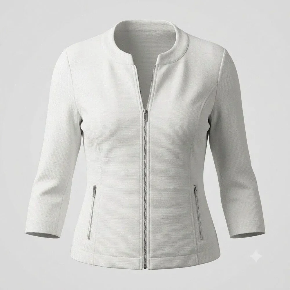 Chico's Women's Size 2 Zip Up Jacket White Lightweight Rayon Blend